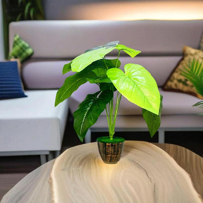 Akaar Decor's Artificial Plants for Home Decoration : 12 Branch Plant with Pot (Alocasia)
