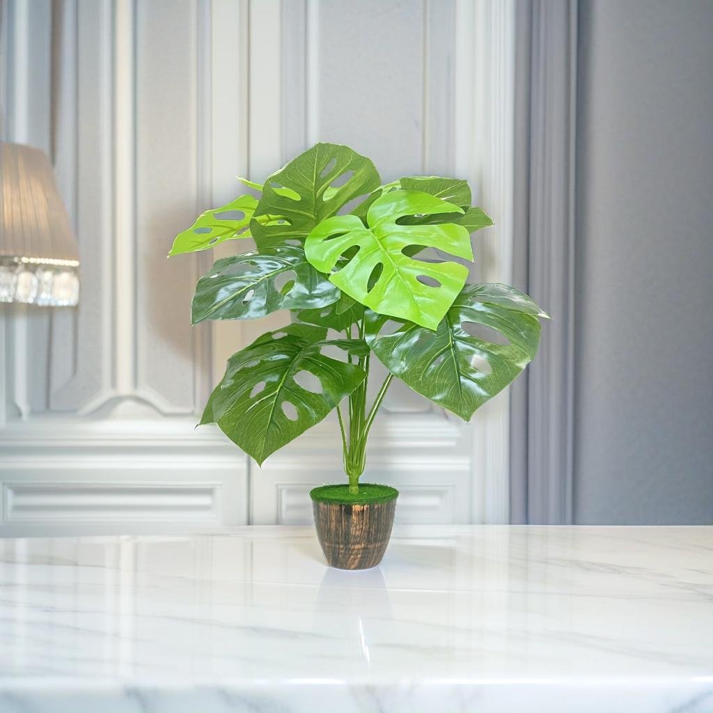 Akaar Decor's Artificial Plants for Home Decoration : 12 Branch Plant with Pot (Mostera)