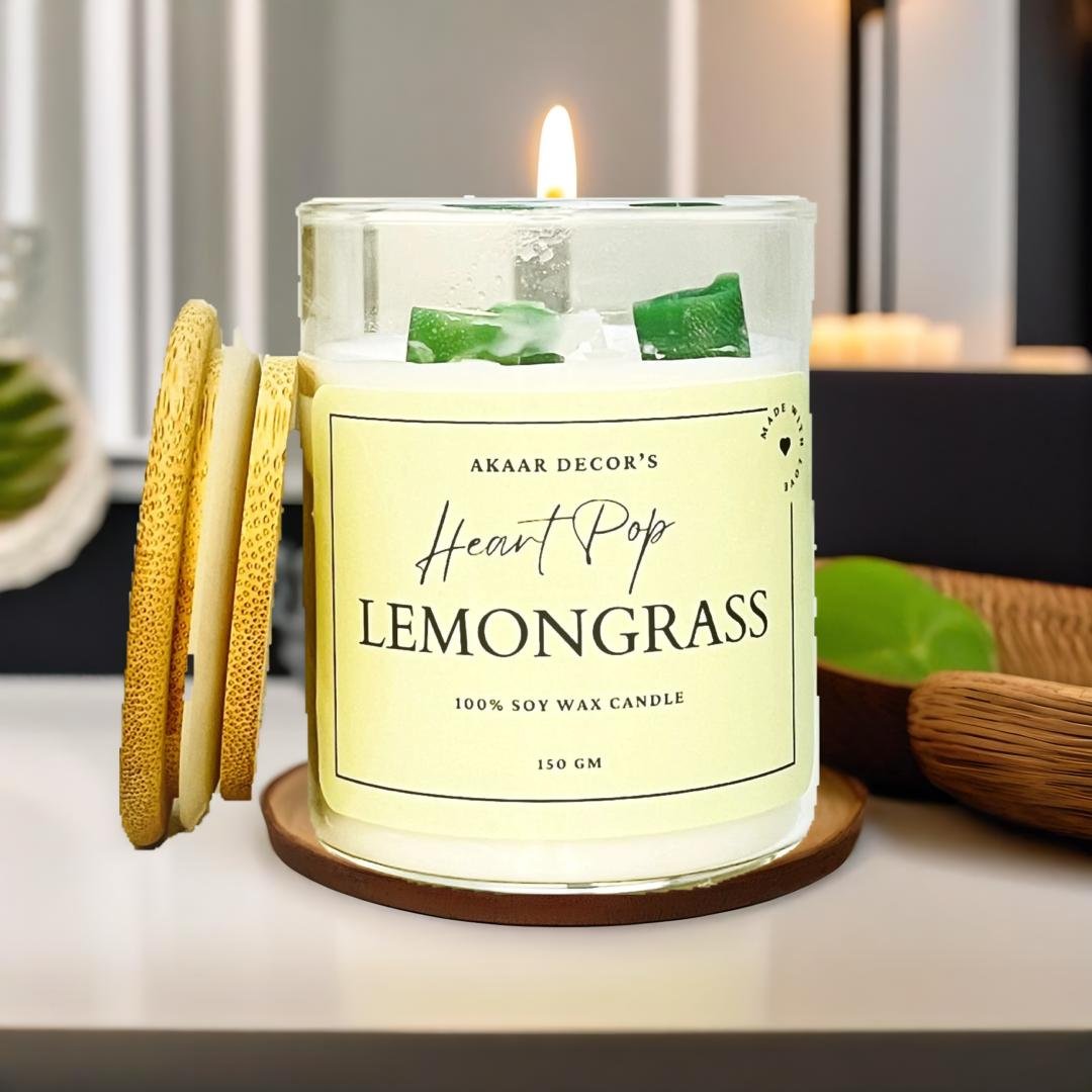 Akaar Decor Range of Colorful Heart-Pop Scented Candles for Home Decor- Green Lemongrass