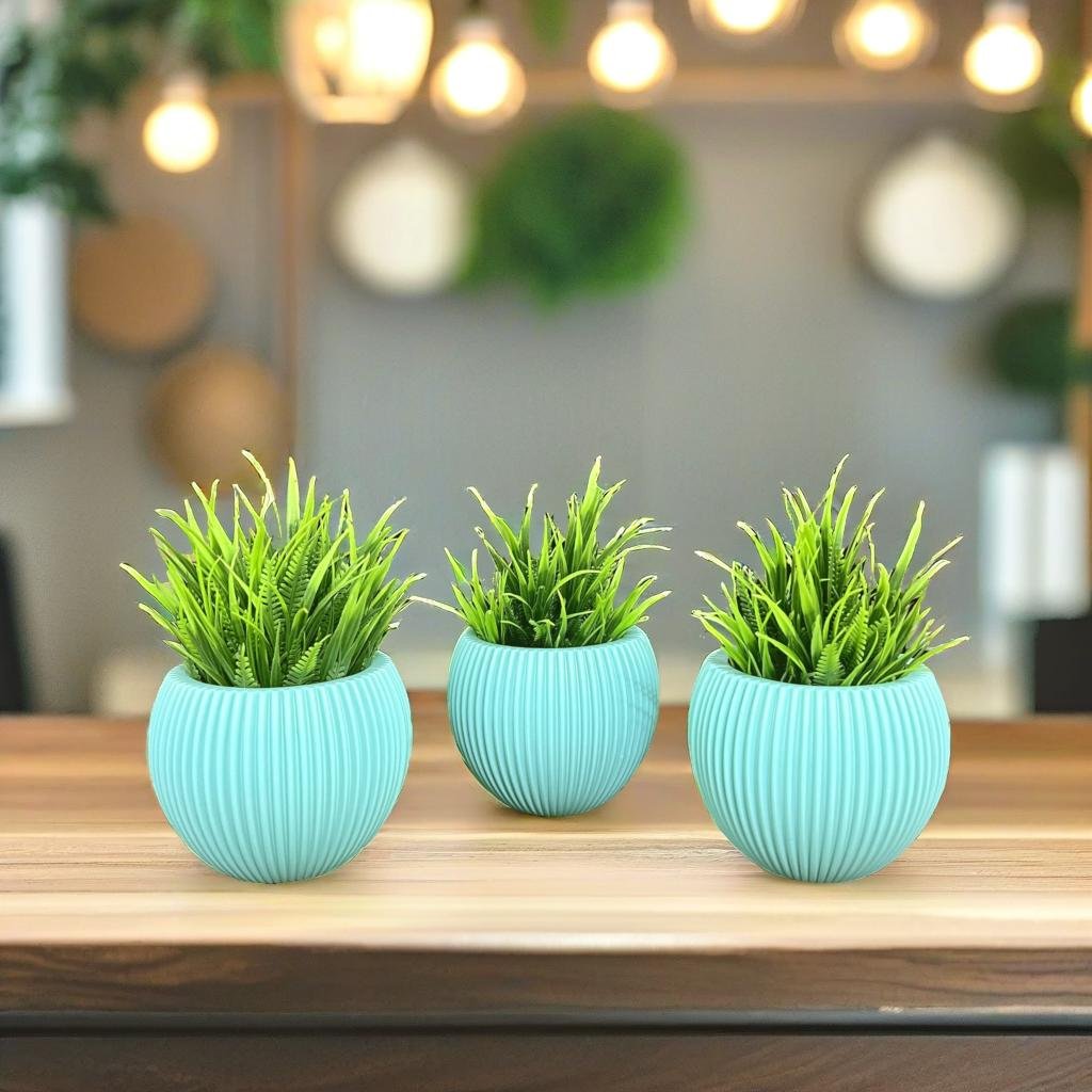 Akaar 3 Blue Ava Pots with Fern